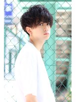 ネイビー(NAVY)&nbsp;ソフトツーブロックフェザーマッシュくせ毛風パーマネープレス