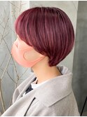 ショートボブピンクチェリーレッドブラウンイルミナカラー