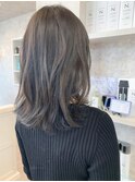 福山市美容室Caary人気 ぱつんとラインの抜け感アッシュブルー