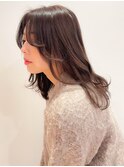 グレージュブラウン似合わせイメチェンハッシュカットフルバング