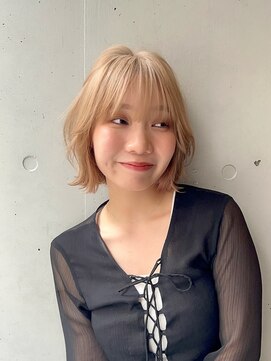 ノウハウ キョウト(KNOWHOW kyoto) ハイトーンミルクティー/ケアブリーチダブルカラー/外ハネボブ