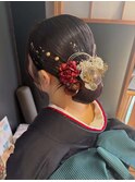 成人式 ヘアセット シニヨン カチモリ 金箔 辻堂