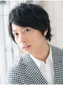 斜めバングのオシャレパーマ黒髪ショートウルフS草加