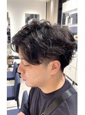 メンズナチュラルパーマ/ツーブロックマッシュ短め/ビジネスOK