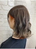 ミルクティーグレージュ×インナーオレンジ小顔ワンレンボブ所沢