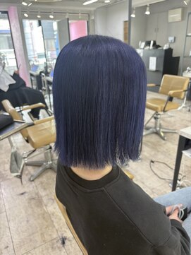 アジールヘア 所沢プロペ通り店(agir hair) ブルーブラック外ハネボブ美髪ワイドバングケアブリーチ所沢