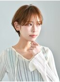 切りっぱなしショート・ボブ/絶壁解消/前髪なし/40代/30代/丸顔