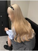 7862ブロンドベージュハイライトバレイヤージュハイトーンカラー
