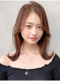 小顔 前髪 レイヤーカット チェリーブラウン"