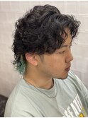 かき上げヘアショートレイアーくせ毛風パーマコンマヘア