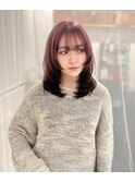ピンク/ブラック/グラデーション/デザインカラー/レイヤーカット