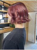 ブリーチありダブルカラー×チェリーレッド×ボブカット
