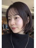 ★黒髪レイヤーボブモカブラウンくびれミディアムハッシュカット