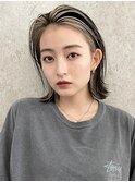 インナーカラーデザインカラー黒髪イヤリングカラーレイヤーボブ