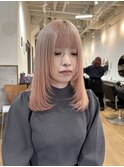 ピンクグレージュ/ペールカラー/顔周りレイヤー/ハイトーン