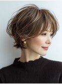 ミセスショートボブ白髪ぼかし脱白髪染め40代50代60代♪