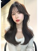 前髪顔まわり韓国風イメチェングレーベージュレイヤーロング静岡