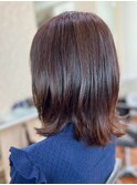 レッドべージュ大人可愛い髪質改善カラー肩ライン透明感