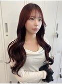 ブリーチなしWカラーでできるワインレッドカラー*伊藤