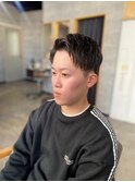 アッシュブラックマッシュパーマ韓国ヘアーセンターパート