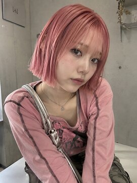 シエル  野江店(CIEL) ピンクボブ／切りっぱなしボブ／シースルーバング／ピンクカラー
