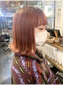 オレンジレッド　縮毛ブリーチ　stylist/miaki