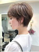 ★くびレイヤーエモージュ斜めバング小顔愛されグレージュカラー