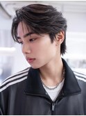 メンズ毛流れニュアンスパーマ刈り上げリバースセンターパート
