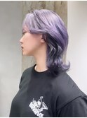 ウルフカットウェーブミディアムラベンダーカラーレイヤーカット