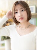 シースルーバンググレーベージュ小顔ミニボブh3川口20代30代40代