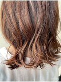 鎖骨下ロブヘアに夏オススメおれんじカラー