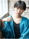 大人可愛い20代30代40代黒髪前下がりひし形小顔ボブ丸みショート