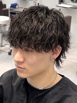 オーシャントーキョーセンダイ(OCEAN TOKYO SENDAI) 黒髪マッシュウルフ波巻きツイストスパイラルウルフ2ブロック