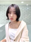 大人ミニボブフェイスレイヤー前髪あり丸顔暗髪絶壁K20250316
