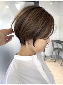 くびれショートボブ【白髪ぼかしベージュ】[30代40代50代