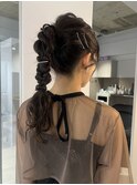 編み下ろしポニー　ミディアム～ロング　ヘアアレンジ