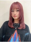 ダブルカラーピンクベージュ×シャギーレイヤー