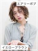 透け感カラーエアリーパーマ×流し前髪大人ショートボブ