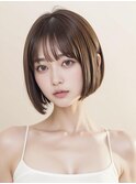 ナチュラルボブワイドバングイメチェン外はね美髪20代30代40代