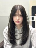 オリーブグレー/レイヤーカット/韓国/顔まわり/ワンカール/銀座