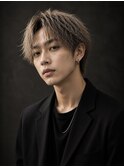 20代韓国風センターパート×メンズカラー×ブリーチ