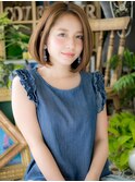 インナーカラー切りっぱなしぱっつんロブh2戸田公園20代30代40代