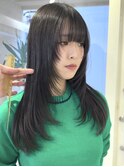 ★レイヤーロングウルフ小顔カットアッシュブラック★