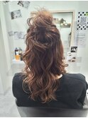 ハーフアップ&ルーズなゆるゆるお団子ヘアセット