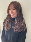 切りっぱなしボブ/エアリーロング/美髪/ピンクブラウン/岡崎
