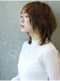 #1ベージュ×大人ウルフボブ