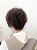 丸みショート シースルーバング ピンクブラウン