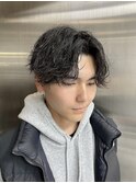 センターパート 波巻きパーマ
