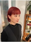 艶カラー×ぱっつん前髪韓国風ストレートミニボブレッドカラー