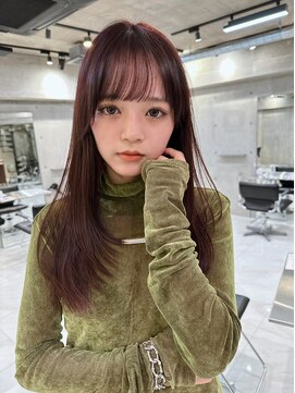 サイン 渋谷(SIGN) 黒髪グレーベージュレイヤーロング前髪パーマ